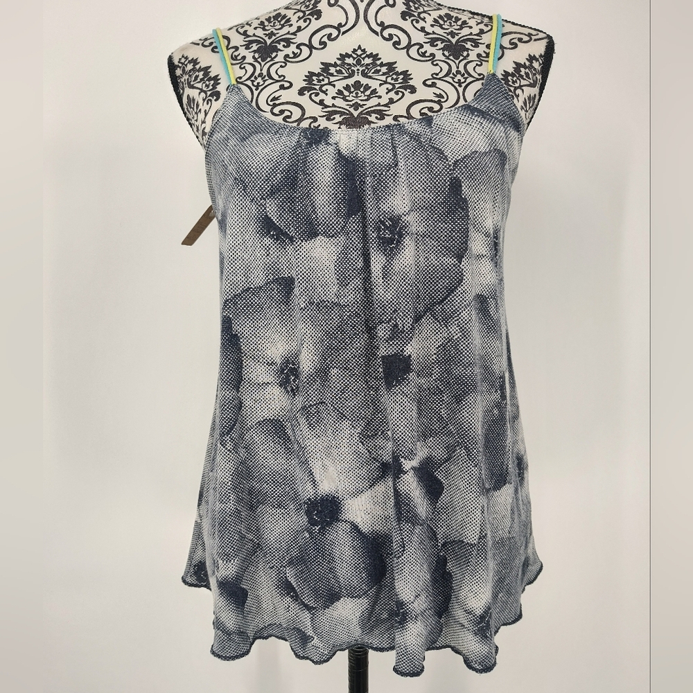 Aeropostale Navy and White Floral Spaghetti Strap Top Size Women's Small